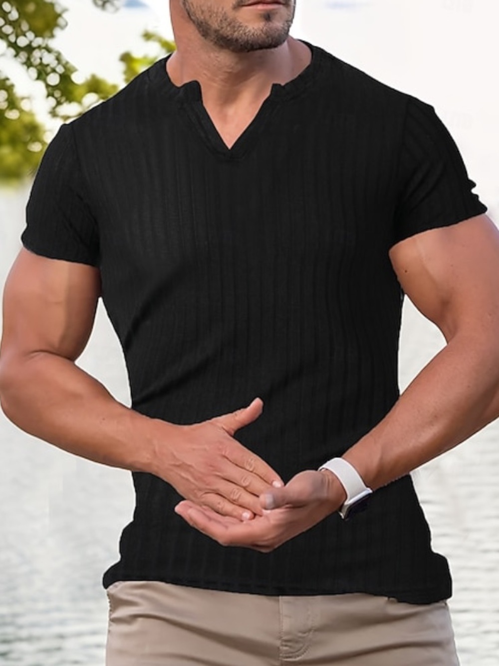 NWT Men's Black V-Neck Short-Sleeve Ribbed Shirt 3XL K10
